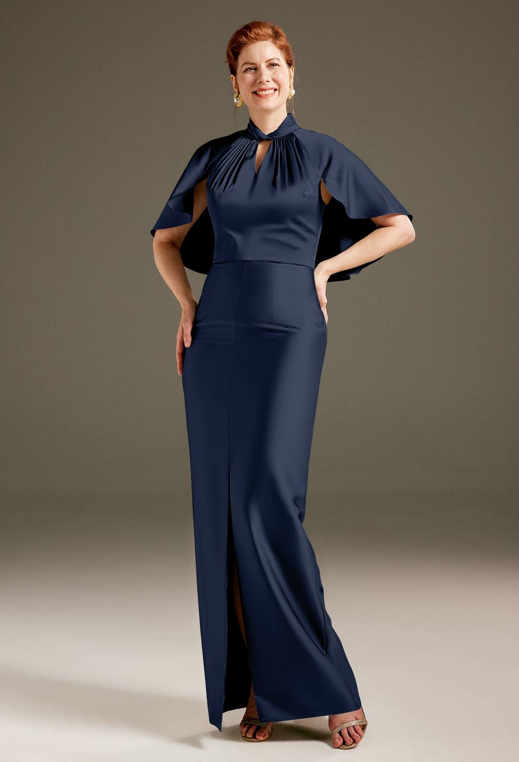 AW Luster Dark Navy  Mother of The Bride Dresses With Wraps